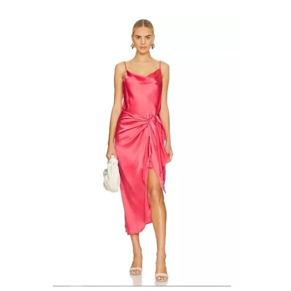 L'AGENCE Rose Silk Sarong Wrap Skirt Midi Dress Coral Rose Size 4